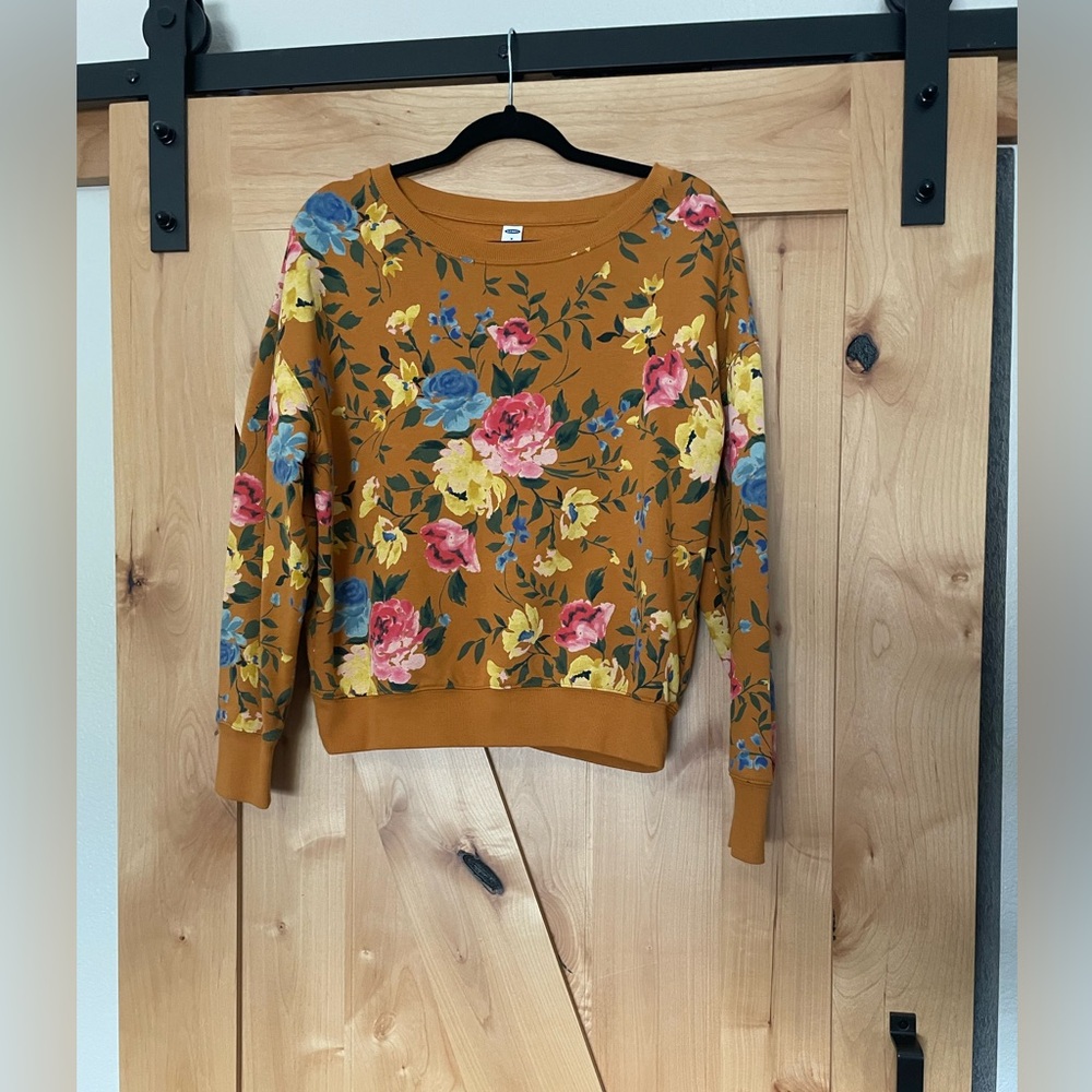 Old Navy Floral Crew Neck Sweater - Mustard, Pink, Blue